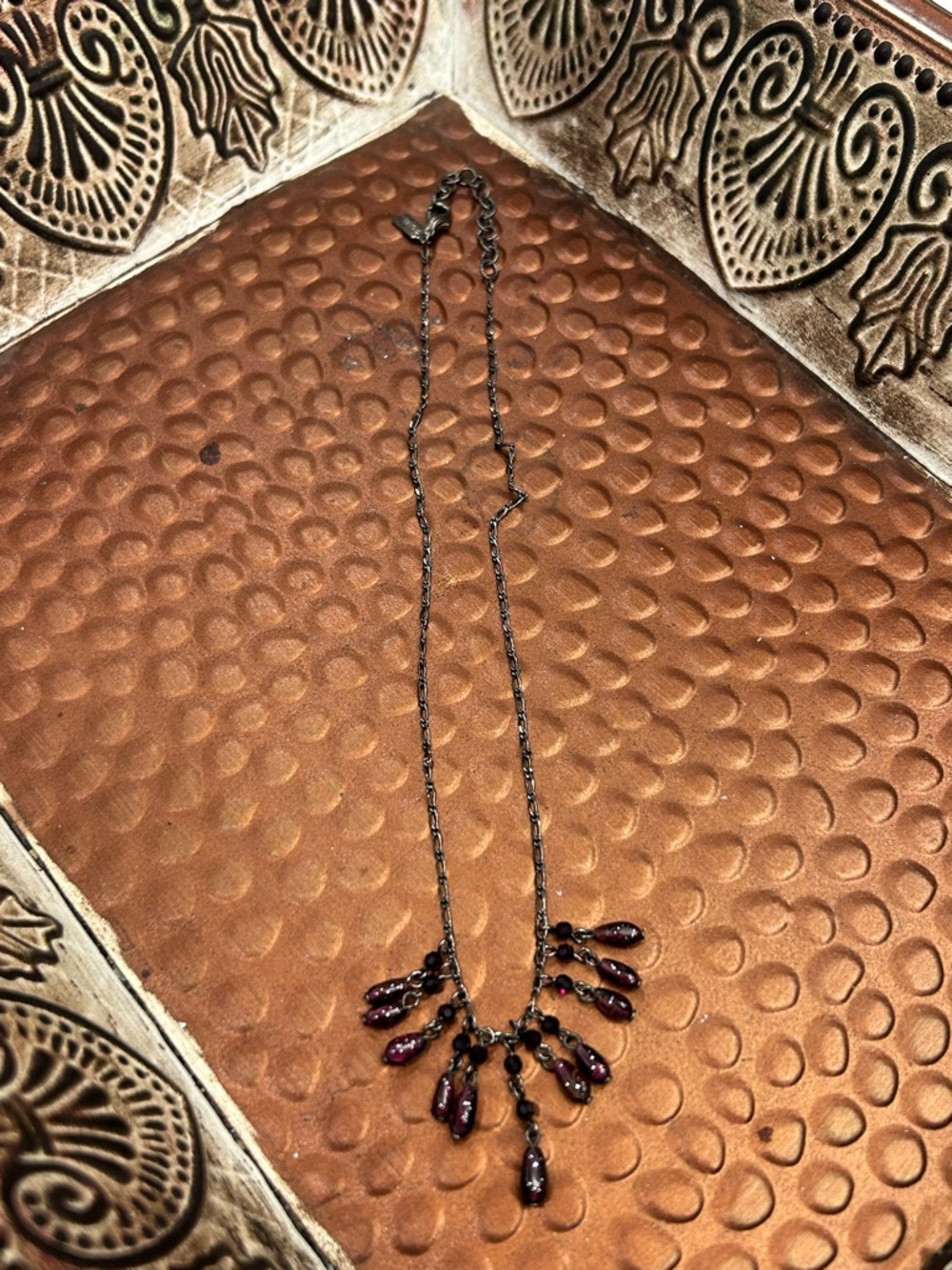 Rachel Black Chain Necklace with Purple Teardrop Beads
